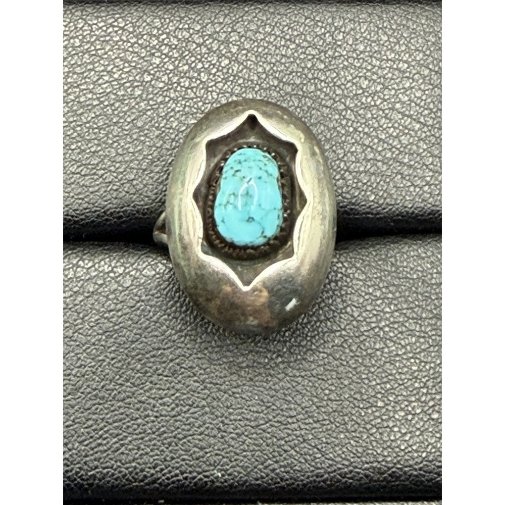Native American Sterling Silver Turquoise Shadow Ring Size 7 Tested J19